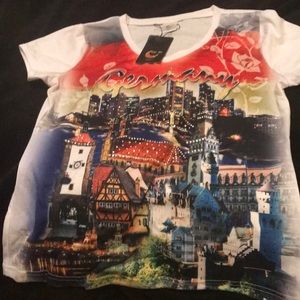 NWT graphic shirt. Bright colors w/crystals.